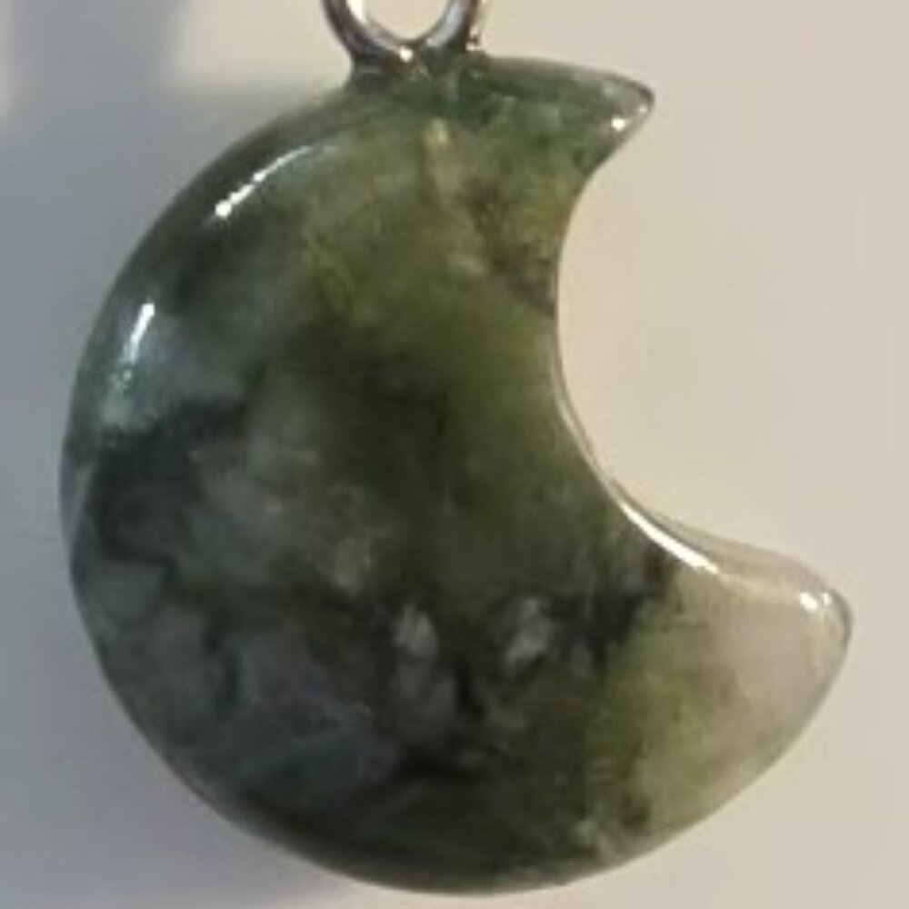 Green Moss Agate Moon Pendant with corded Necklace